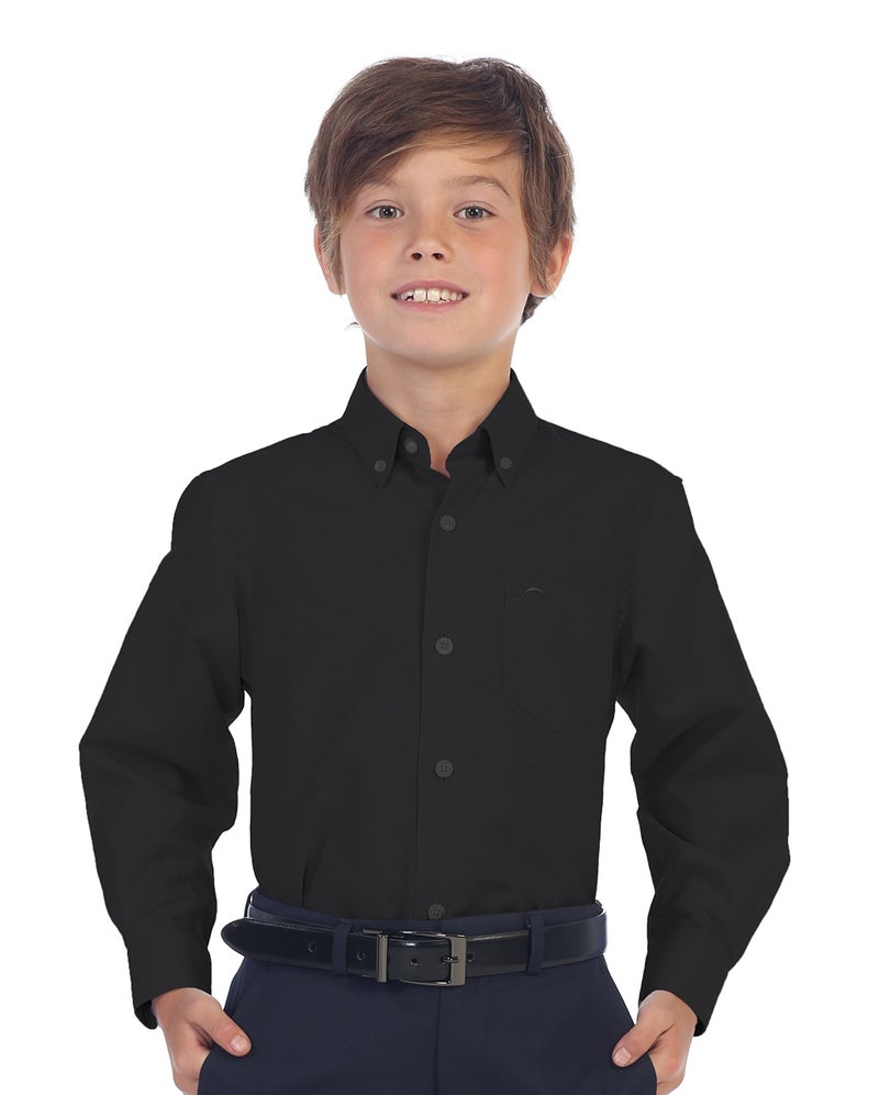 Gioberti Boy's Oxford Long Sleeve Dress Shirt, Black, Size 8 - Image 1